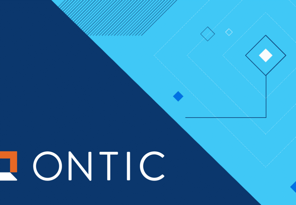 Illustration with decorative line drawings against a light blue background. Left half of image is a dark blue background with the Ontic logo placed in the lower left corner.