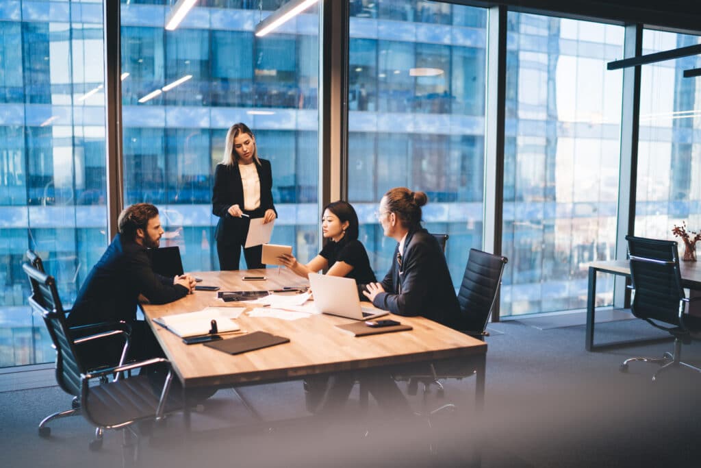A group of colleagues in a conference room