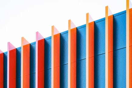 Blue building with orange pillars