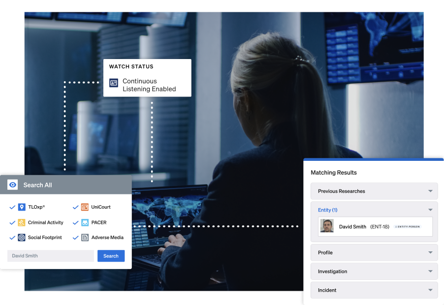 A mosaic illustration with Ontic user interface elements floating over an image of a security researcher at their computer