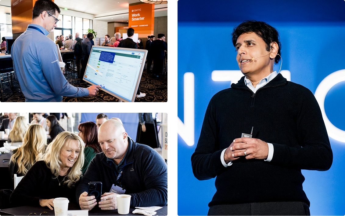 Photo of the Ontic team collaborating in a modern office environment, reflecting teamwork and company culture