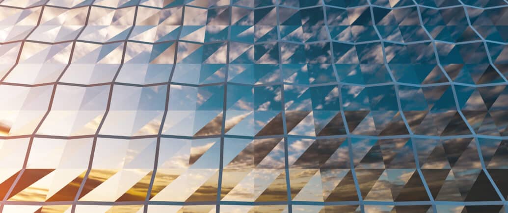 Sky reflected in skyscraper windows